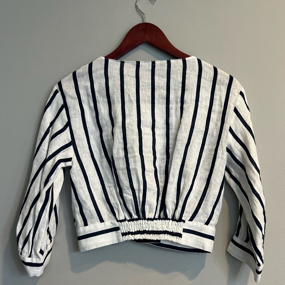 NWT Zara Linen Nautical Stripe Cropped Blouse Size XS - Picture 2 of 5